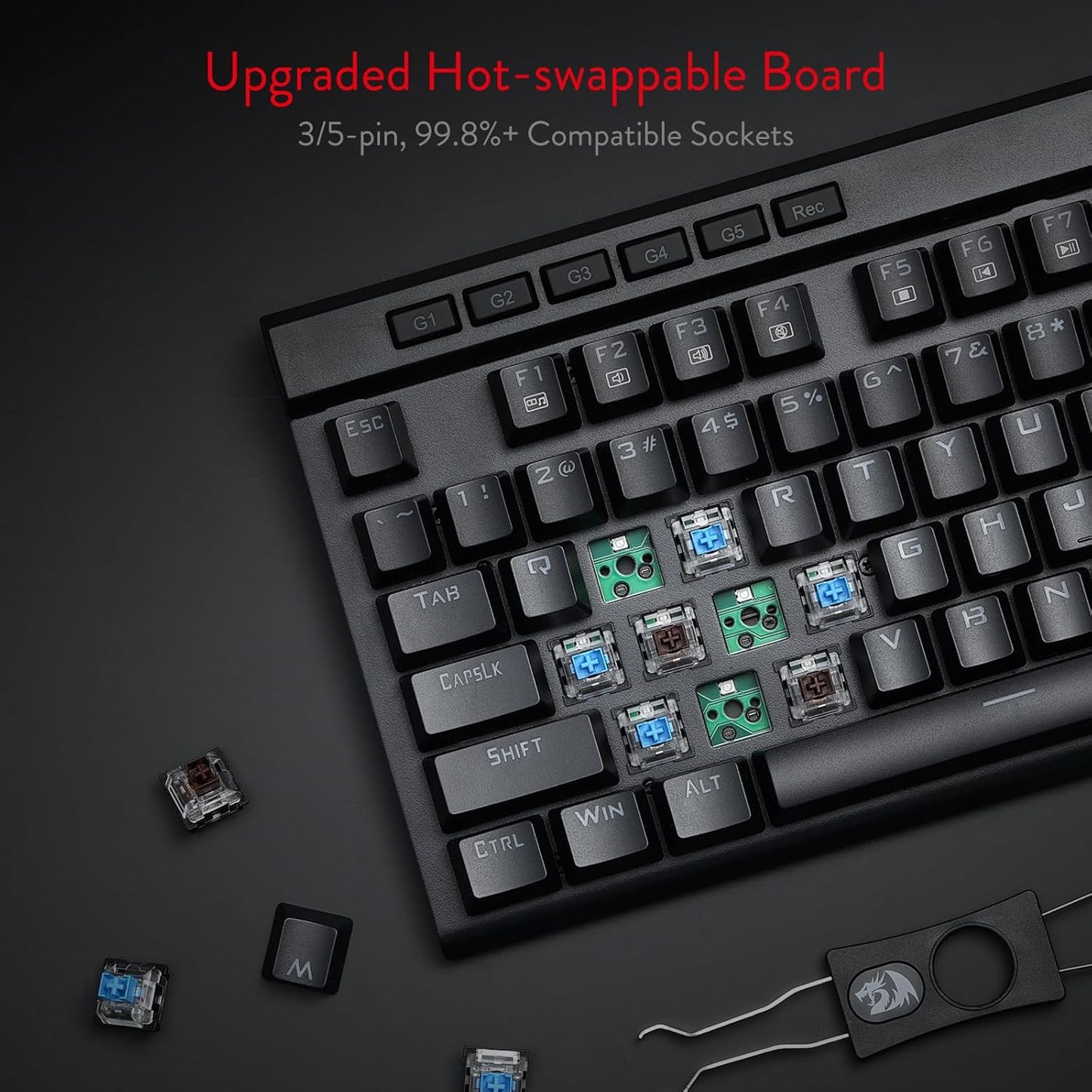 K580 VATA RGB LED Backlit Mechanical Gaming Keyboard with Macro Keys & Dedicated Media Controls, Hot-Swappable Socket, Onboard Macro Recording (Blue Switches)