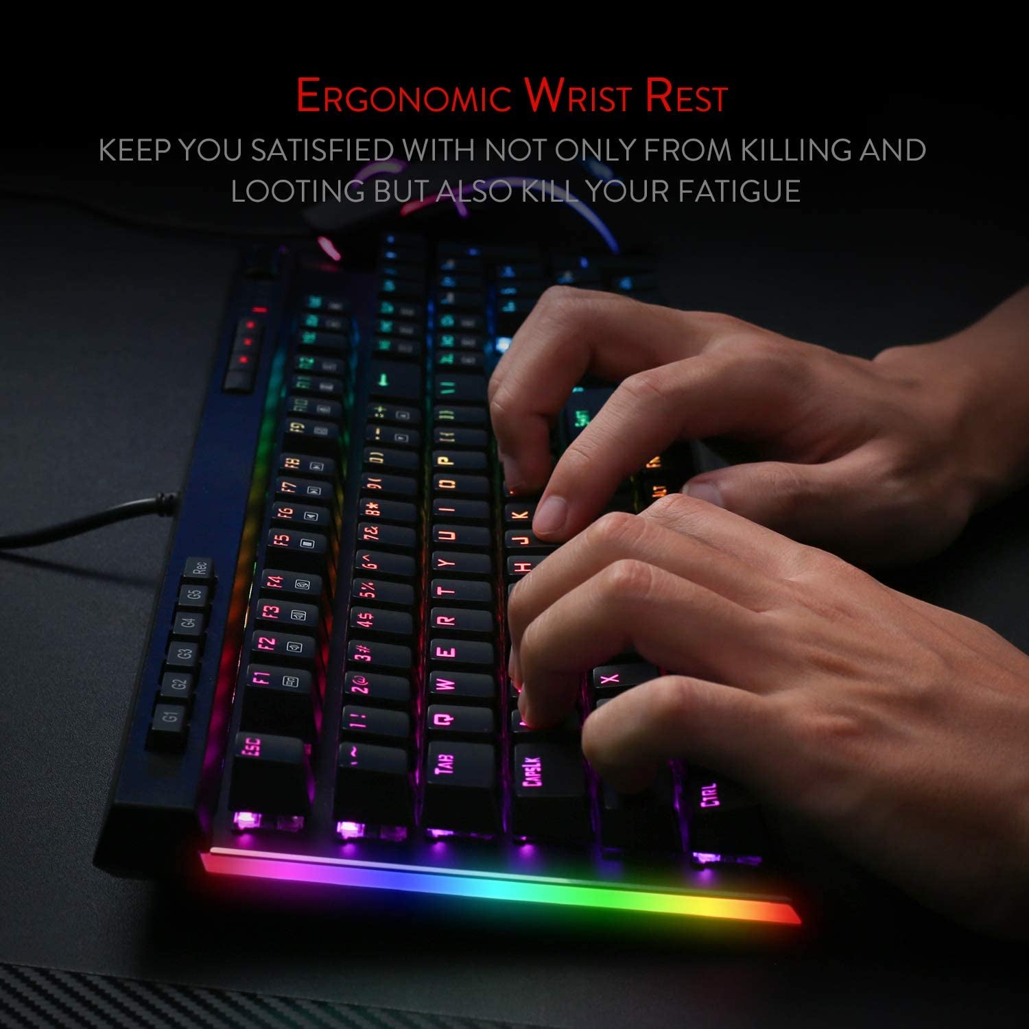 K580 VATA RGB LED Backlit Mechanical Gaming Keyboard with Macro Keys & Dedicated Media Controls, Hot-Swappable Socket, Onboard Macro Recording (Blue Switches)