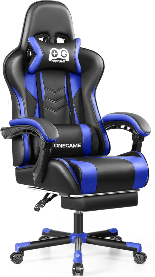 Gaming Chair with Footrest, High Back Computer Chair, PU Leather Comfortable Racing Chair, Ergonomic Home Office Chair, Height Adjustable Video Game Chair(Blackblue)