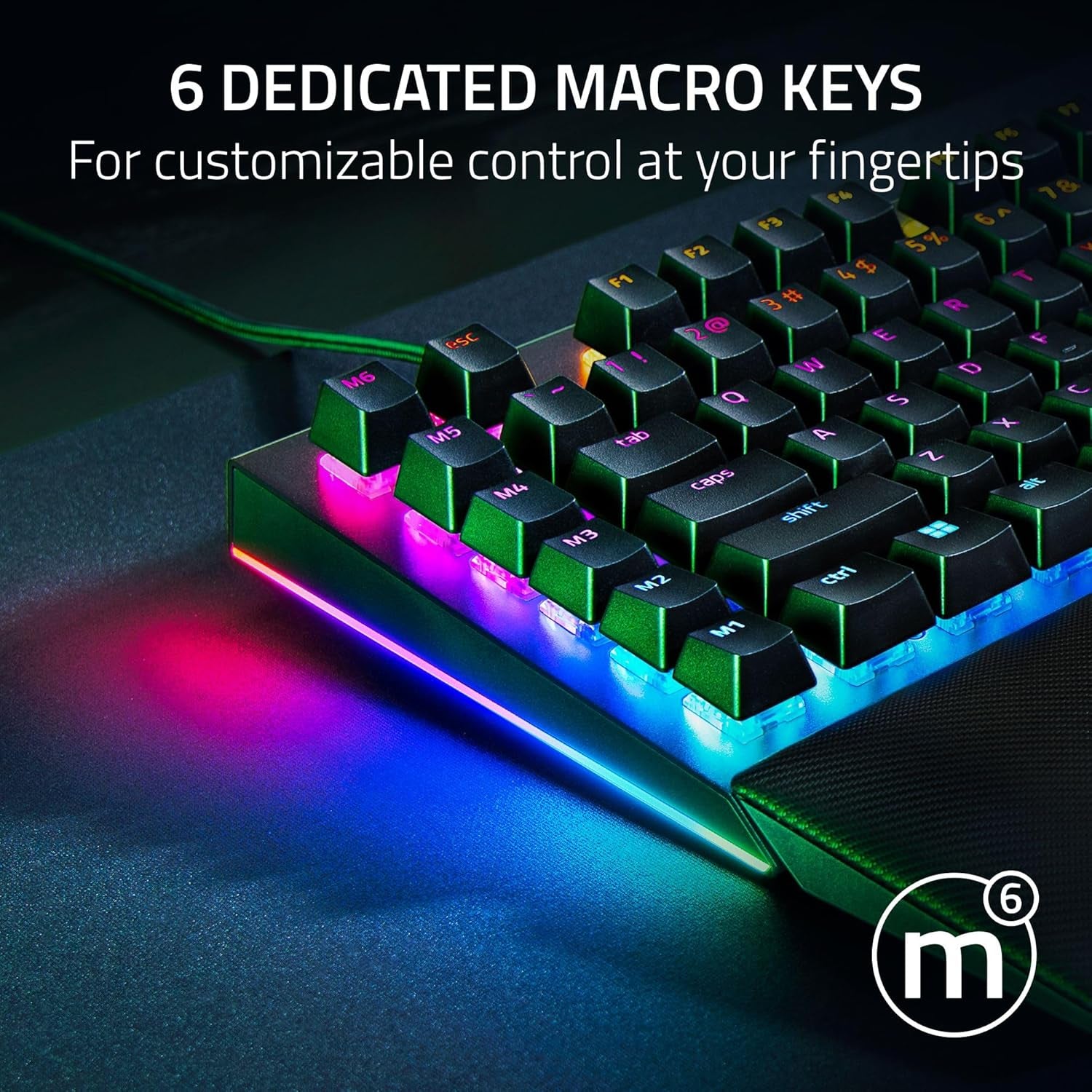 Blackwidow V4 Mechanical Gaming Keyboard: Green Switches Tactile & Clicky - Chroma RGB - 6 Macro Keys - Magnetic Wrist Rest - Doubleshot ABS Keycaps - Roller & Media Keys - Snap Tap