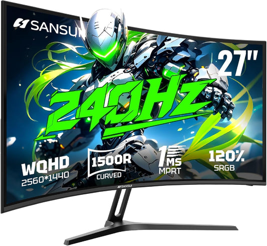 27 Inch Curved 240Hz Gaming Monitor, 2K WQHD 1500R Curved Computer Monitor, 120% Srgb, MPRT 1Ms, Freesync, HDR, VESA(100 * 100Mm),Hdmi*2, DP1.4 * 2(DP Cable Included)