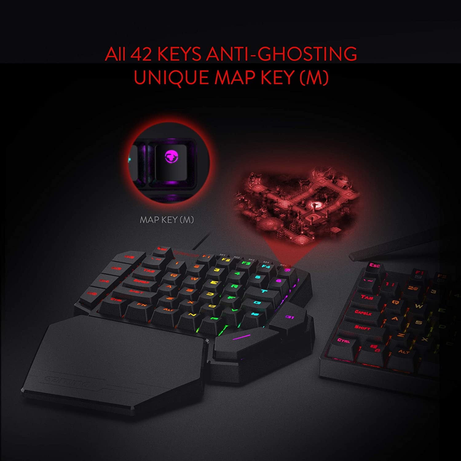 K585 DITI Wired One-Handed RGB Mechanical Gaming Keyboard, 42 Keys Type-C Professional Gaming Keypad W/Upgraded Hot-Swappable Socket, 7 Onboard Macro Keys & Detachable Wrist Rest