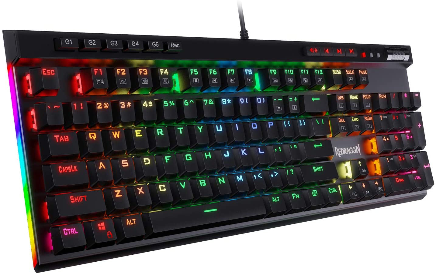 K580 VATA RGB LED Backlit Mechanical Gaming Keyboard with Macro Keys & Dedicated Media Controls, Hot-Swappable Socket, Onboard Macro Recording (Blue Switches)