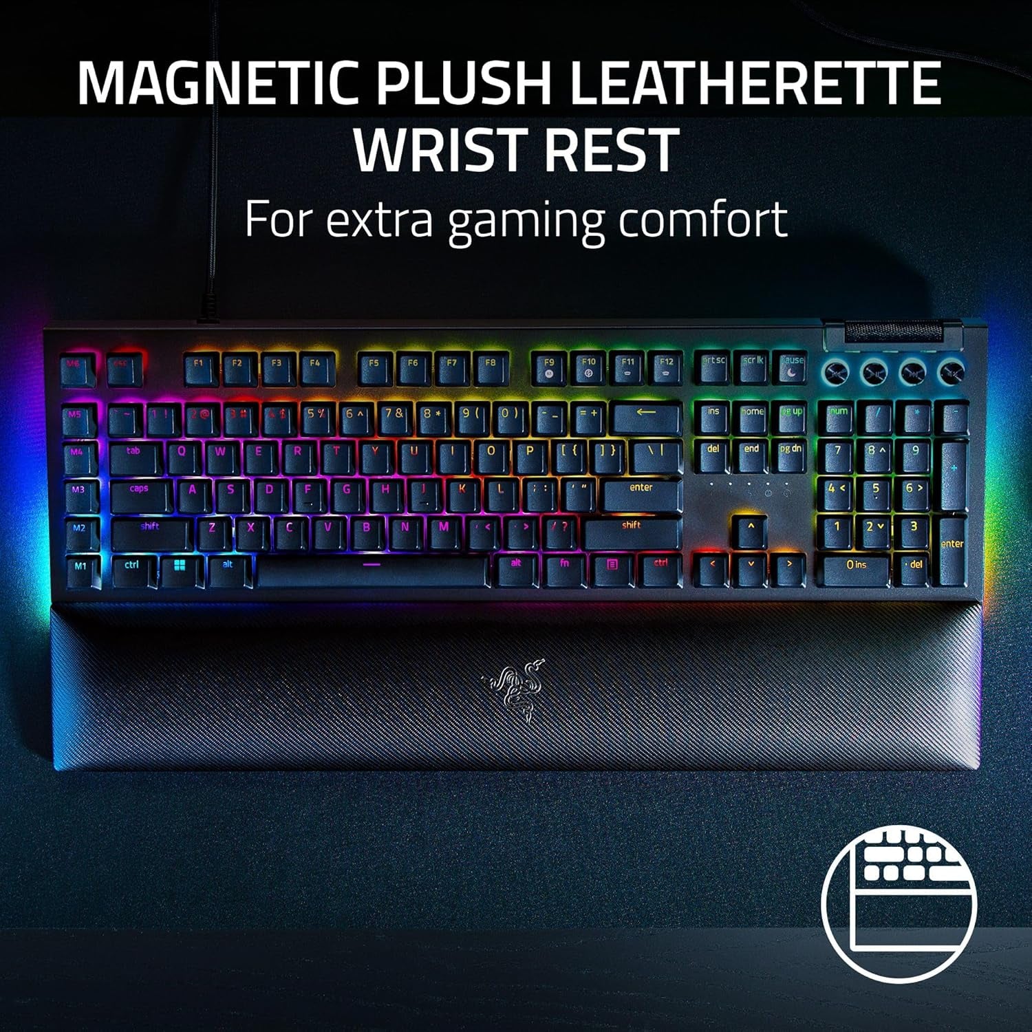 Blackwidow V4 Mechanical Gaming Keyboard: Green Switches Tactile & Clicky - Chroma RGB - 6 Macro Keys - Magnetic Wrist Rest - Doubleshot ABS Keycaps - Roller & Media Keys - Snap Tap