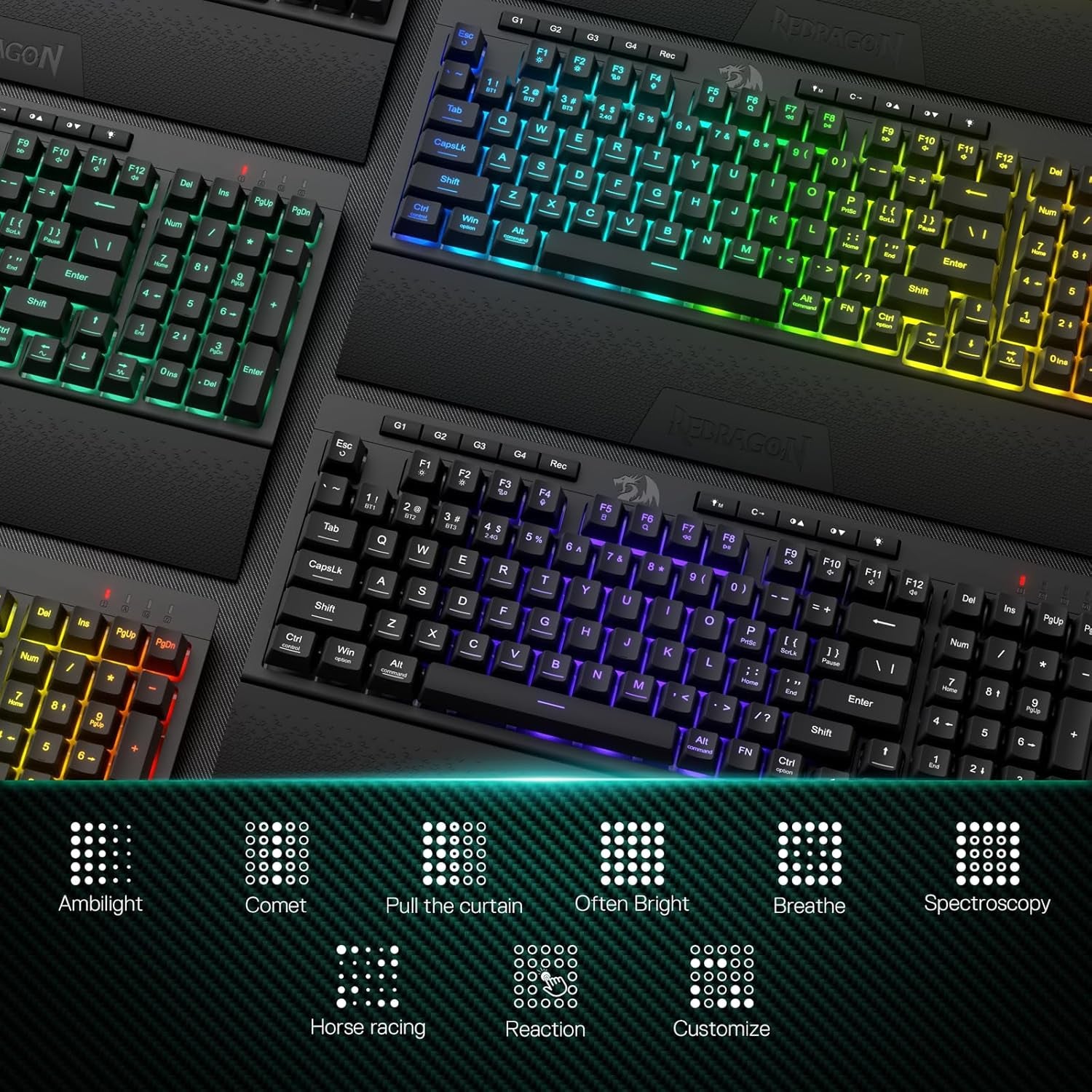K515 PRO Shiva RGB Wireless Membrane Gaming Keyboard, 98 Keys Mechanical-Feel Keyboard W/Smooth Linear Switch, On-Board Macro & Multimedia Keys, Detachable Wrist Rest, Software Supported