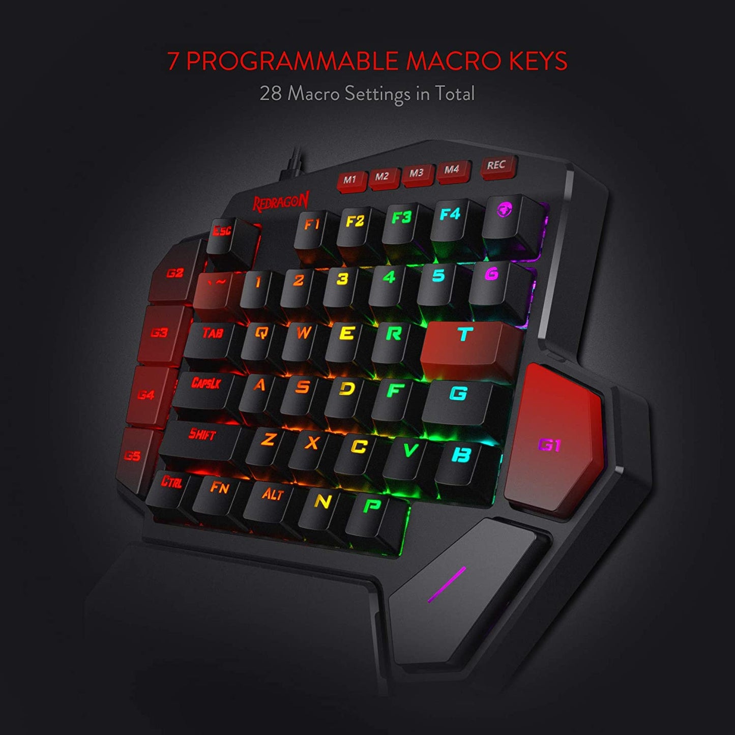 K585 DITI Wired One-Handed RGB Mechanical Gaming Keyboard, 42 Keys Type-C Professional Gaming Keypad W/Upgraded Hot-Swappable Socket, 7 Onboard Macro Keys & Detachable Wrist Rest