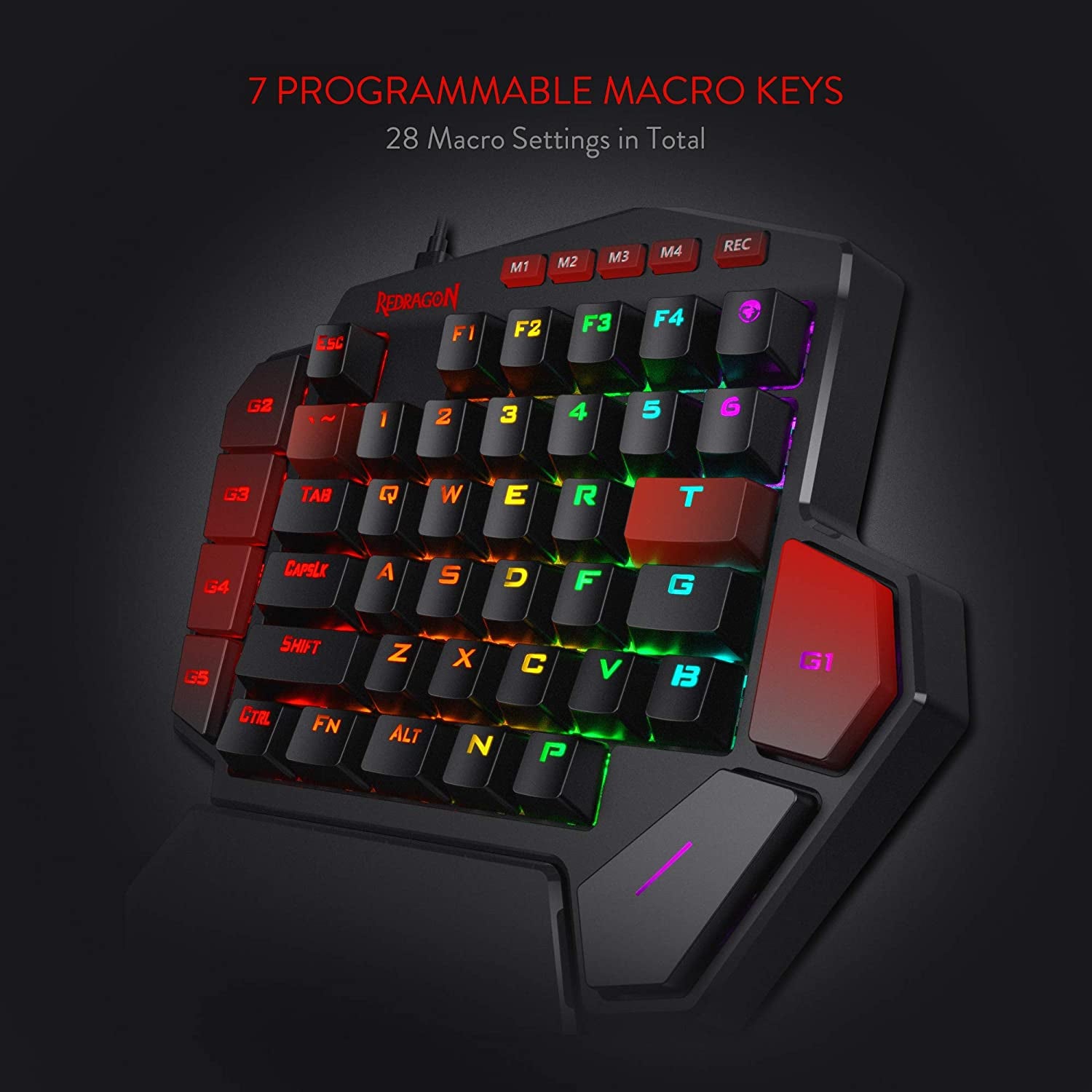 K585 DITI Wired One-Handed RGB Mechanical Gaming Keyboard, 42 Keys Type-C Professional Gaming Keypad W/Upgraded Hot-Swappable Socket, 7 Onboard Macro Keys & Detachable Wrist Rest